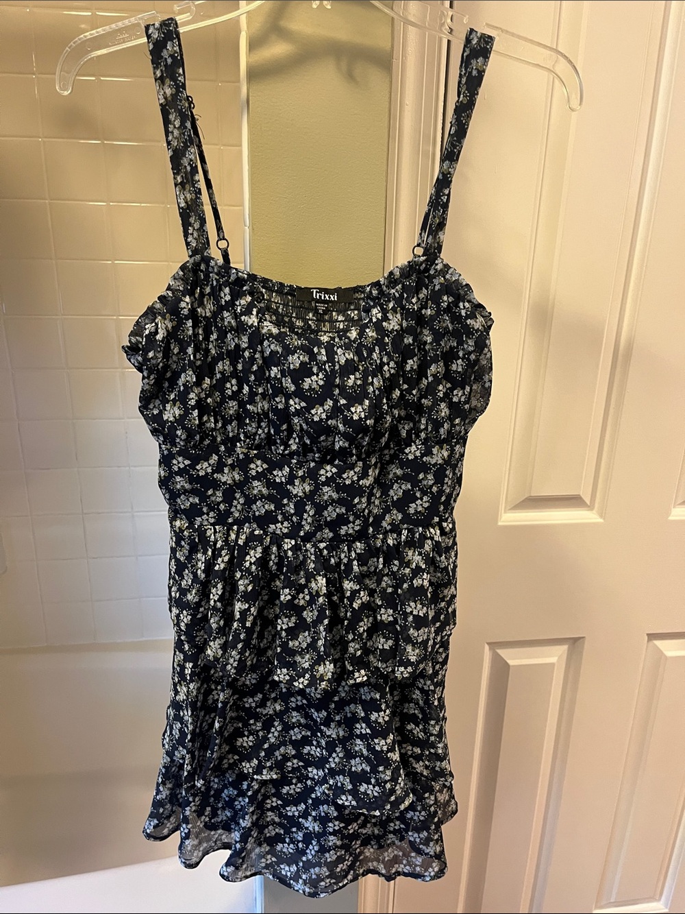 Trixxi Navy & White Floral Sundress with Spaghetti Straps. Size XL.